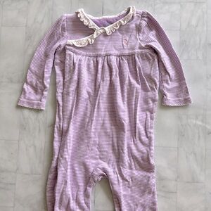 Ralph Lauren Baby Girls Purple Stripe Wrap Front Coverall (9M)